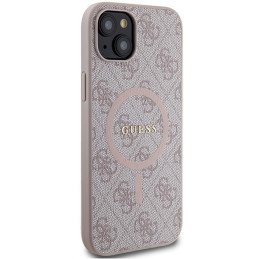 Etui Guess 4G Collection Leather Metal Logo MagSafe na iPhone 14 / 15 / 13 - różowe