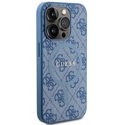 Etui Guess 4G Collection Leather Metal Logo MagSafe na iPhone 15 Pro - niebieskie