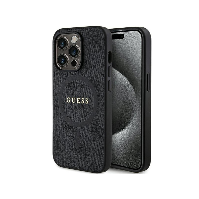 Etui Guess 4G Collection Leather Metal Logo MagSafe na iPhone 15 Pro - czarne Etui Guess 4G Collection Leather Metal Logo MagSafe na iPhone 15 Pro - czarne