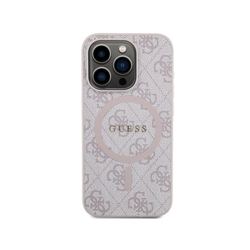 Etui Guess 4G Collection Leather Metal Logo MagSafe na iPhone 15 Pro - różowe