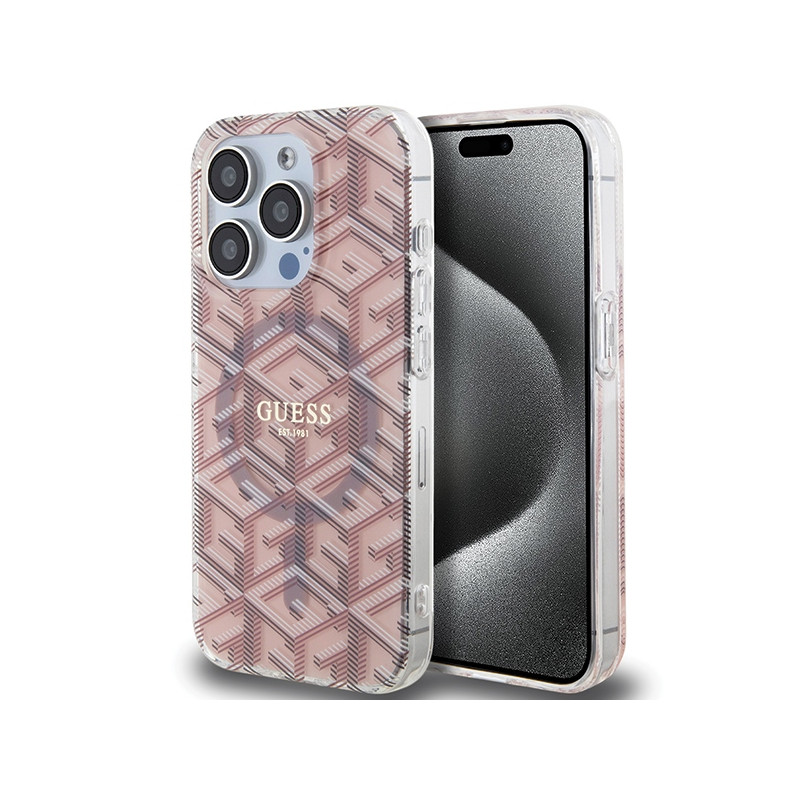 Etui Guess IML GCube MagSafe na iPhone 15 Pro - różowe Etui Guess IML GCube MagSafe na iPhone 15 Pro - różowe