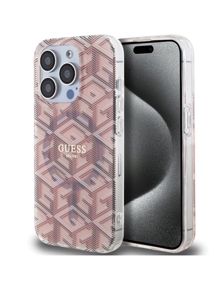 Etui Guess IML GCube MagSafe na iPhone 15 Pro - różowe Etui Guess IML GCube MagSafe na iPhone 15 Pro - różowe