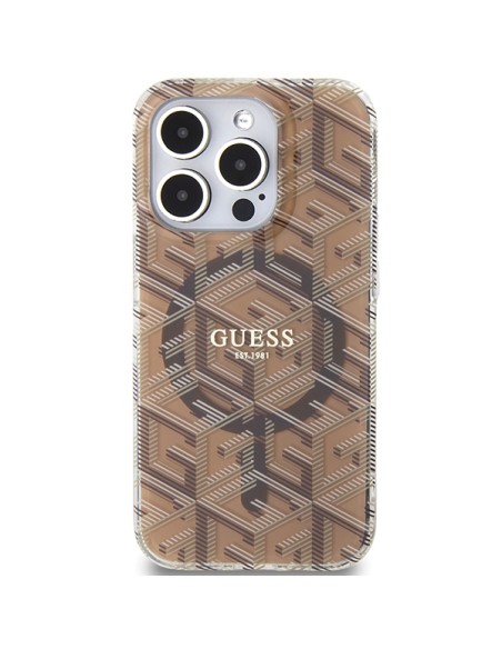 Etui Guess IML GCube MagSafe na iPhone 15 Pro - brązowe Etui Guess IML GCube MagSafe na iPhone 15 Pro - brązowe