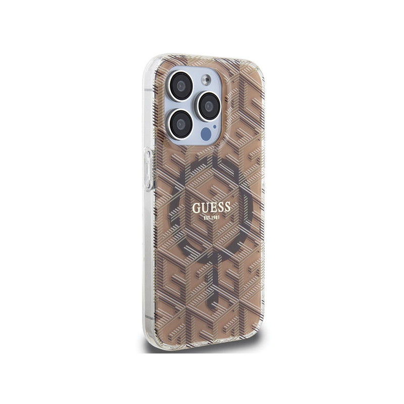Etui Guess IML GCube MagSafe na iPhone 15 Pro - brązowe