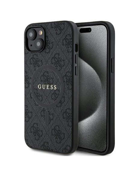 Etui Guess 4G Collection Leather Metal Logo MagSafe na iPhone 15 Plus / 14 Plus - czarne Etui Guess 4G Collection Leather Metal Logo MagSafe na iPhone 15 Plus / 14 Plus - czarne