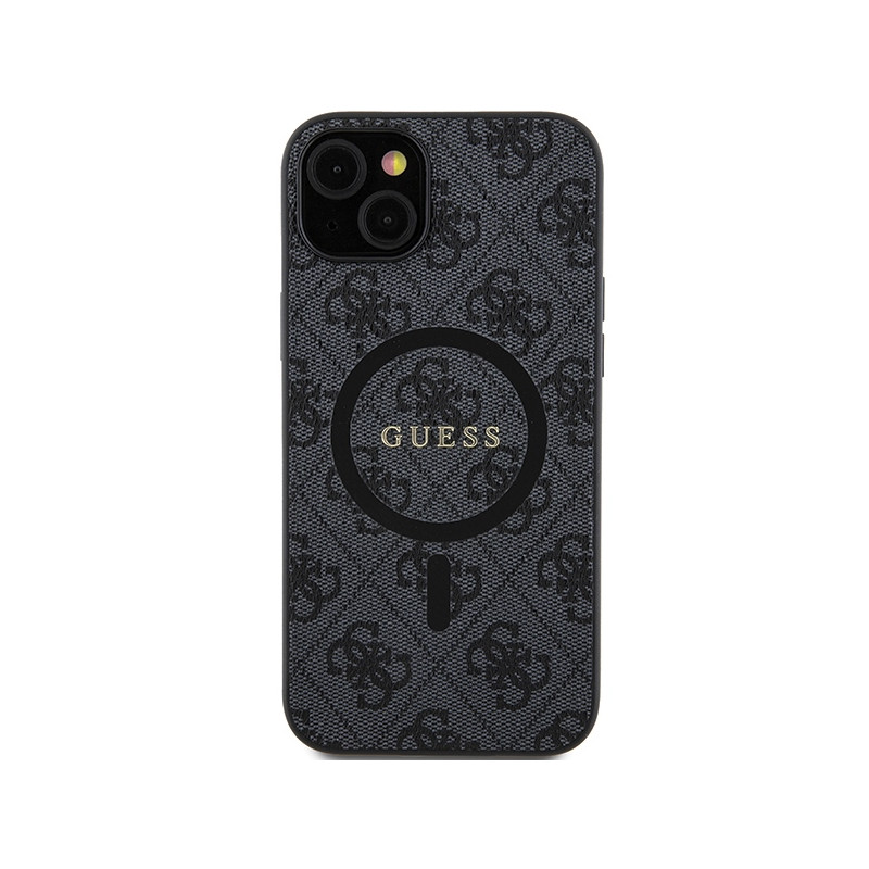 Etui Guess 4G Collection Leather Metal Logo MagSafe na iPhone 15 Plus / 14 Plus - czarne
