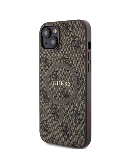 Etui Guess 4G Collection Leather Metal Logo MagSafe na iPhone 15 Plus / 14 Plus - brązowe Etui Guess 4G Collection Leather Metal Logo MagSafe na iPhone 15 Plus / 14 Plus - brązowe