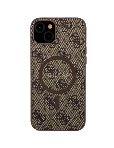 Etui Guess 4G Collection Leather Metal Logo MagSafe na iPhone 15 Plus / 14 Plus - brązowe Etui Guess 4G Collection Leather Metal Logo MagSafe na iPhone 15 Plus / 14 Plus - brązowe