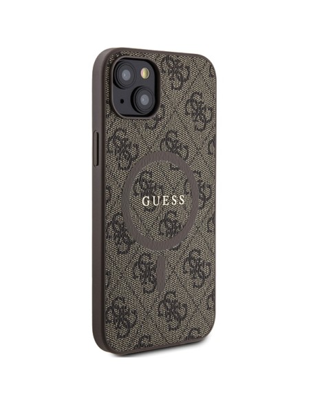Etui Guess 4G Collection Leather Metal Logo MagSafe na iPhone 15 Plus / 14 Plus - brązowe Etui Guess 4G Collection Leather Metal Logo MagSafe na iPhone 15 Plus / 14 Plus - brązowe