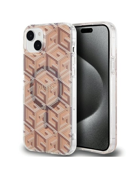 Etui Guess IML GCube MagSafe na iPhone 15 Plus / 14 Plus - brązowe