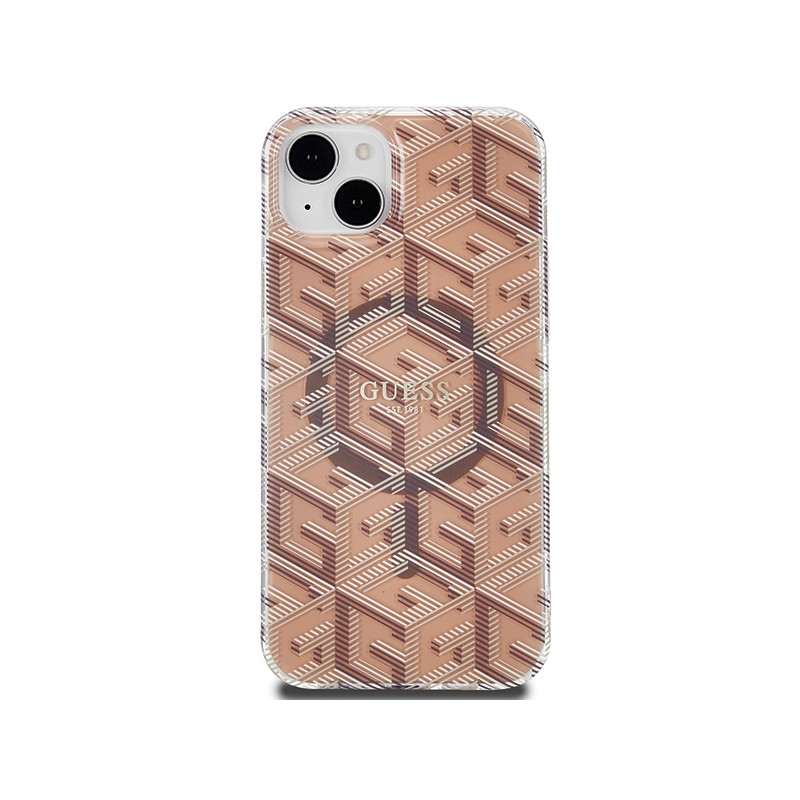 Etui Guess IML GCube MagSafe na iPhone 15 Plus / 14 Plus - brązowe