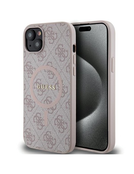 Etui Guess 4G Collection Leather Metal Logo MagSafe na iPhone 15 / 14 / 13 - różowe Etui Guess 4G Collection Leather Metal Logo MagSafe na iPhone 15 / 14 / 13 - różowe