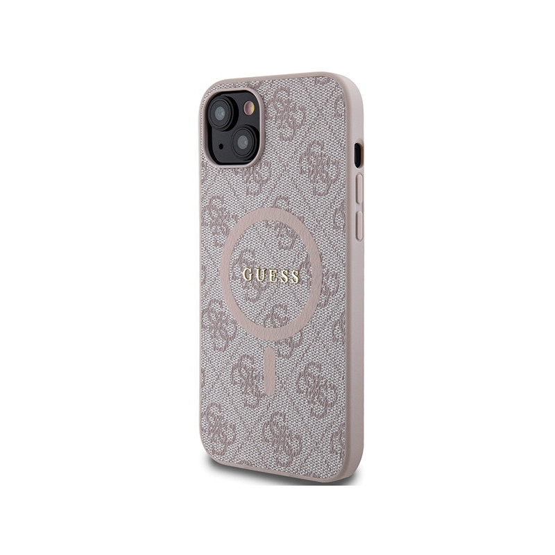 Etui Guess 4G Collection Leather Metal Logo MagSafe na iPhone 15 / 14 / 13 - różowe