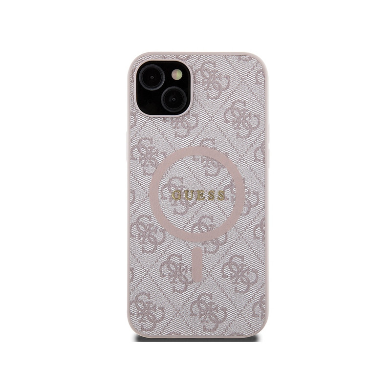 Etui Guess 4G Collection Leather Metal Logo MagSafe na iPhone 15 / 14 / 13 - różowe