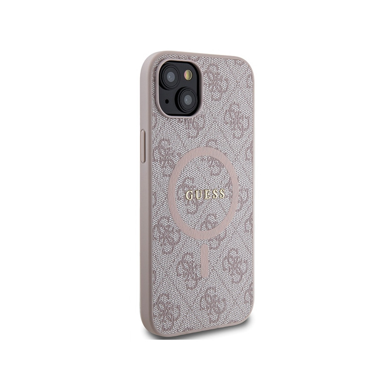 Etui Guess 4G Collection Leather Metal Logo MagSafe na iPhone 15 / 14 / 13 - różowe
