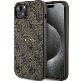 Etui Guess 4G Collection Leather Metal Logo MagSafe na iPhone 15 / 14 / 13 - brązowe