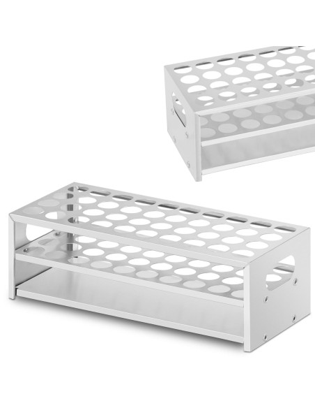 Aliuminis laboratorinis stovas mėgintuvėliams, sk. 22,5 mm 40 vietų Aliuminis laboratorinis stovas mėgintuvėliams, sk. 22,5 mm 40 vietų