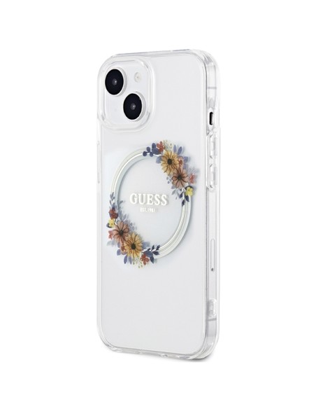 Etui Guess IML Flowers Wreatch MagSafe na iPhone 15 / 14 / 13 - przezroczyste