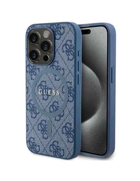 Etui Guess 4G Collection Leather Metal Logo MagSafe na iPhone 15 Pro Max - niebieskie Etui Guess 4G Collection Leather Metal Logo MagSafe na iPhone 15 Pro Max - niebieskie
