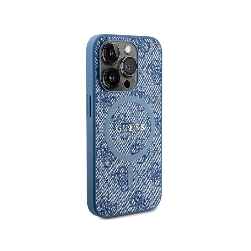 Etui Guess 4G Collection Leather Metal Logo MagSafe na iPhone 15 Pro Max - niebieskie