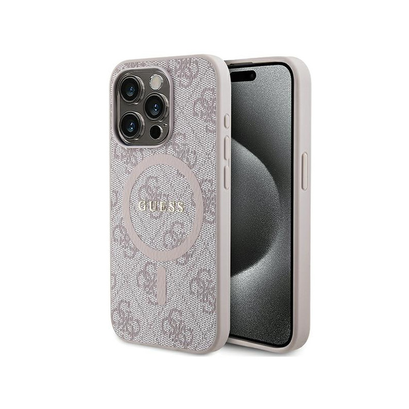 Etui Guess 4G Collection Leather Metal Logo MagSafe na iPhone 15 Pro Max - różowe Etui Guess 4G Collection Leather Metal Logo MagSafe na iPhone 15 Pro Max - różowe