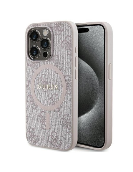Etui Guess 4G Collection Leather Metal Logo MagSafe na iPhone 15 Pro Max - różowe Etui Guess 4G Collection Leather Metal Logo MagSafe na iPhone 15 Pro Max - różowe