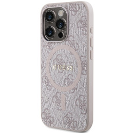 Etui Guess 4G Collection Leather Metal Logo MagSafe na iPhone 15 Pro Max - różowe