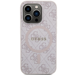 Etui Guess 4G Collection Leather Metal Logo MagSafe na iPhone 15 Pro Max - różowe