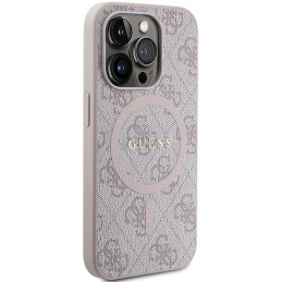 Etui Guess 4G Collection Leather Metal Logo MagSafe na iPhone 15 Pro Max - różowe