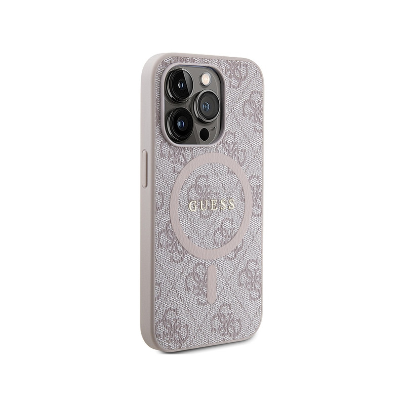 Etui Guess 4G Collection Leather Metal Logo MagSafe na iPhone 15 Pro Max - różowe