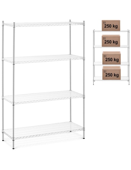 Ažūrinės chromuotos dirbtuvių lentynos 4 lentynos + 4 kilimėliai iki 1 t 1000 kg 120x45x180 cm Ažūrinės chromuotos dirbtuvių lentynos 4 lentynos + 4 kilimėliai iki 1 t 1000 kg 120x45x180 cm