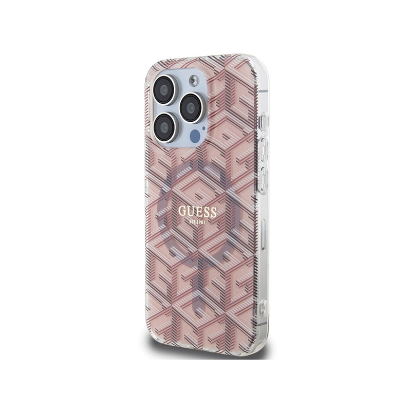 Etui Guess IML GCube MagSafe na iPhone 15 Pro Max - różowe