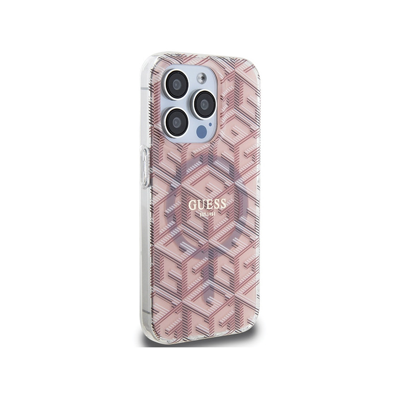 Etui Guess IML GCube MagSafe na iPhone 15 Pro Max - różowe
