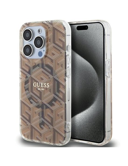 Etui Guess IML GCube MagSafe na iPhone 15 Pro Max - brązowe