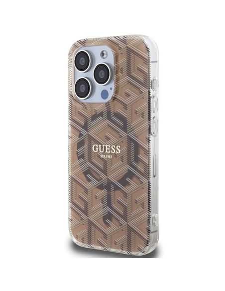 Etui Guess IML GCube MagSafe na iPhone 15 Pro Max - brązowe