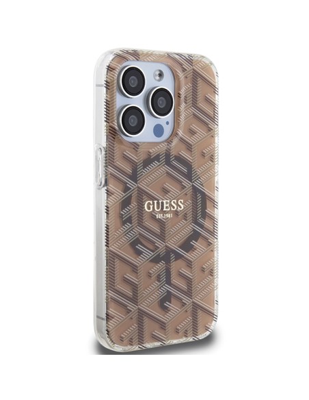 Etui Guess IML GCube MagSafe na iPhone 15 Pro Max - brązowe