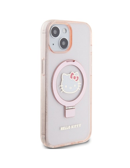 Etui Hello Kitty Ring Stand Glitter Electrop Logo MagSafe na iPhone 15 / 14 / 13 - różowe