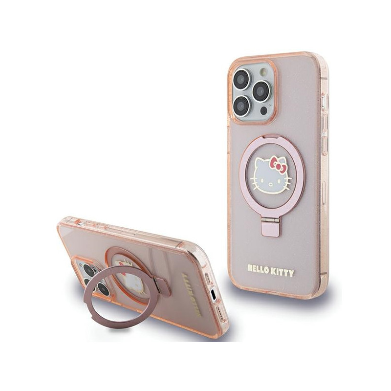 Etui Hello Kitty Ring Stand Glitter Electrop Logo MagSafe na iPhone 15 Pro Max - różowe Etui Hello Kitty Ring Stand Glitter Electrop Logo MagSafe na iPhone 15 Pro Max - różowe