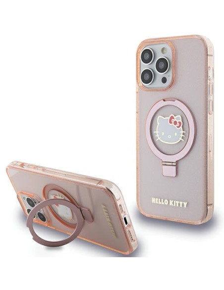 Etui Hello Kitty Ring Stand Glitter Electrop Logo MagSafe na iPhone 15 Pro Max - różowe Etui Hello Kitty Ring Stand Glitter Electrop Logo MagSafe na iPhone 15 Pro Max - różowe