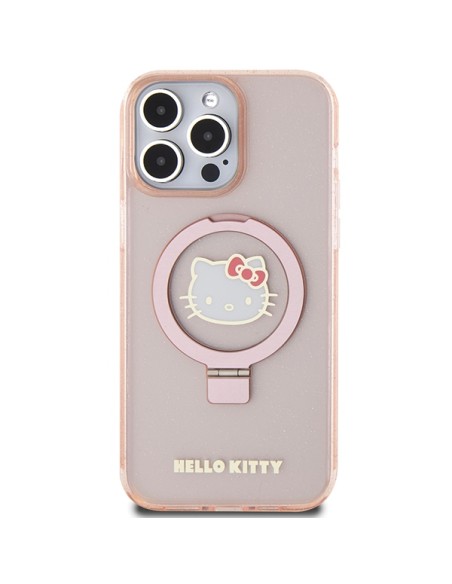 Etui Hello Kitty Ring Stand Glitter Electrop Logo MagSafe na iPhone 15 Pro Max - różowe Etui Hello Kitty Ring Stand Glitter Electrop Logo MagSafe na iPhone 15 Pro Max - różowe