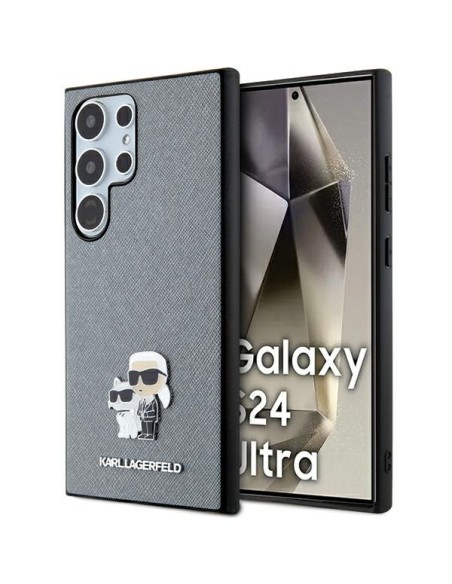 Etui Karl Lagerfeld Saffiano Karl&Choupette Metal Pin na Samsung Galaxy S24 Ultra - szare Etui Karl Lagerfeld Saffiano Karl&Choupette Metal Pin na Samsung Galaxy S24 Ultra - szare