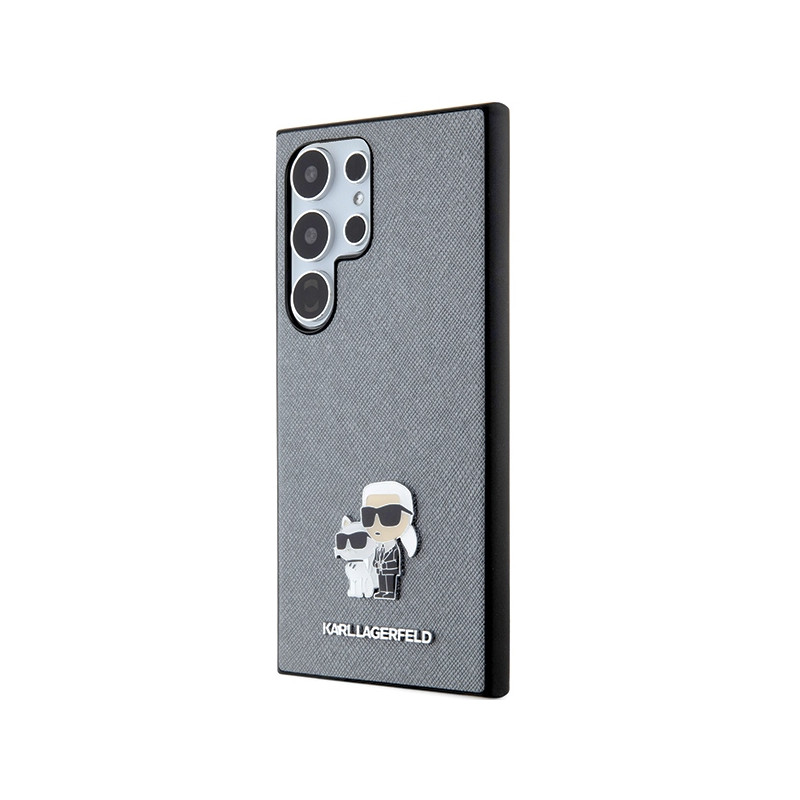 Etui Karl Lagerfeld Saffiano Karl&Choupette Metal Pin na Samsung Galaxy S24 Ultra - szare