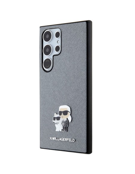Etui Karl Lagerfeld Saffiano Karl&Choupette Metal Pin na Samsung Galaxy S24 Ultra - szare Etui Karl Lagerfeld Saffiano Karl&Choupette Metal Pin na Samsung Galaxy S24 Ultra - szare