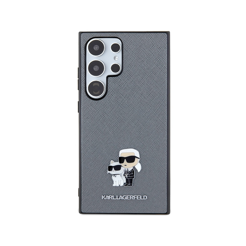 Etui Karl Lagerfeld Saffiano Karl&Choupette Metal Pin na Samsung Galaxy S24 Ultra - szare