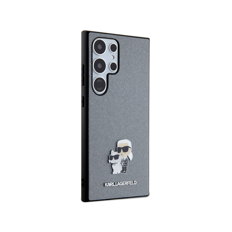 Etui Karl Lagerfeld Saffiano Karl&Choupette Metal Pin na Samsung Galaxy S24 Ultra - szare