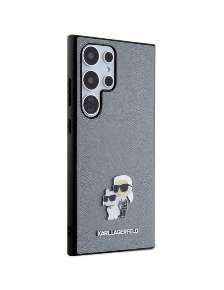 Etui Karl Lagerfeld Saffiano Karl&Choupette Metal Pin na Samsung Galaxy S24 Ultra - szare Etui Karl Lagerfeld Saffiano Karl&Choupette Metal Pin na Samsung Galaxy S24 Ultra - szare