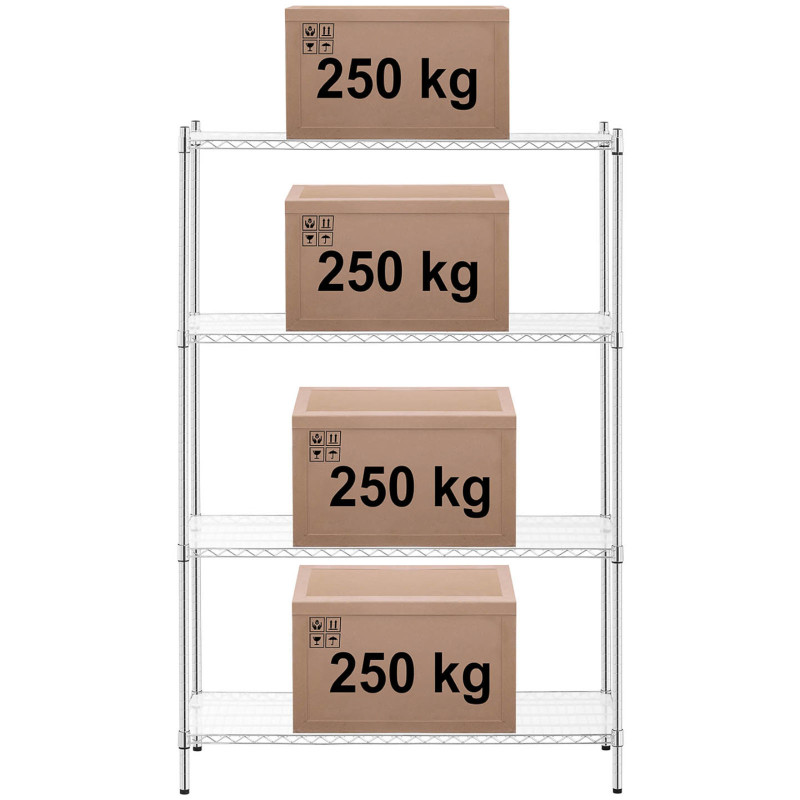 Ažūrinės chromuotos dirbtuvių lentynos 4 lentynos + 4 kilimėliai iki 1 t 1000 kg 120x45x180 cm