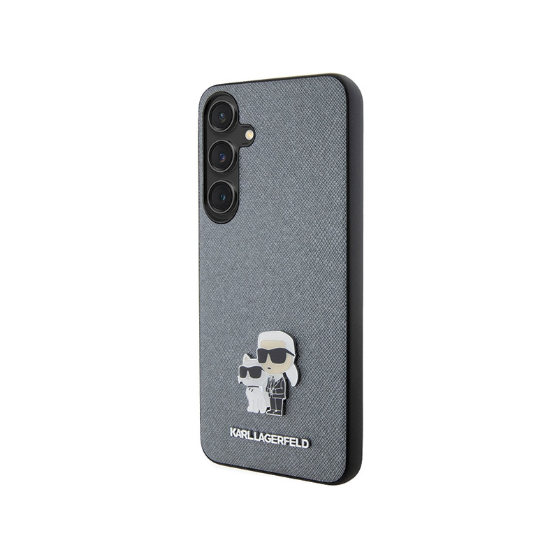 Etui Karl Lagerfeld Saffiano Karl&Choupette Metal Pin na Samsung Galaxy S24+ - szare