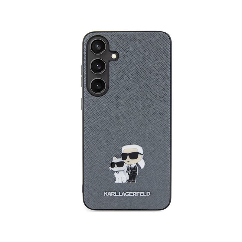 Etui Karl Lagerfeld Saffiano Karl&Choupette Metal Pin na Samsung Galaxy S24+ - szare