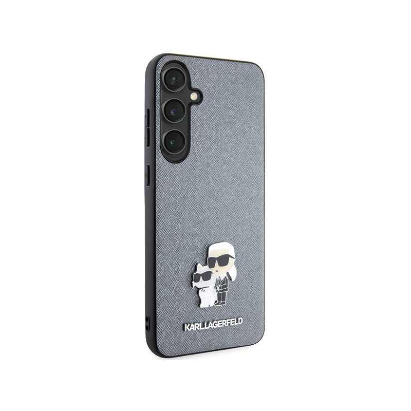 Etui Karl Lagerfeld Saffiano Karl&Choupette Metal Pin na Samsung Galaxy S24+ - szare